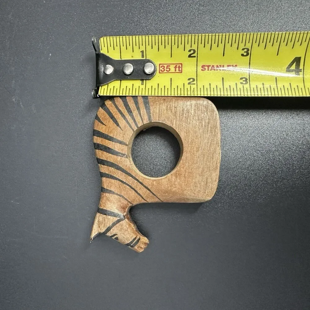 Vintage Wood Zebra Napkin Rings Set 4 Hand Carved Philippine Safari Table Decor